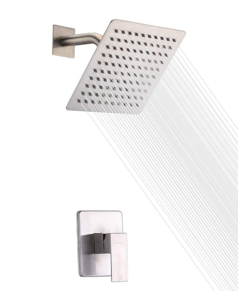 SUMERAIN Shower Faucet Brushed Nickel, Single Function Shower Trim Kit with Rough-in Valve, 8" Square High Pressure Rain Shower Head - Image 1